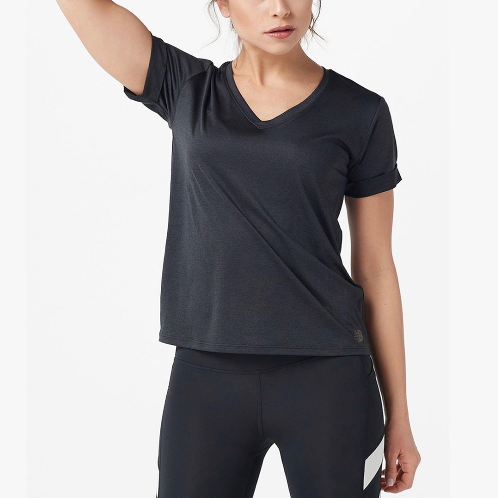 New w/ Tags!! New Balance- Black Heather Sport V-Neck Tee - Women’s Shirt - Picture 1 of 5